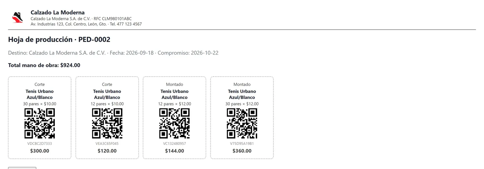 Producción por vales con QR
