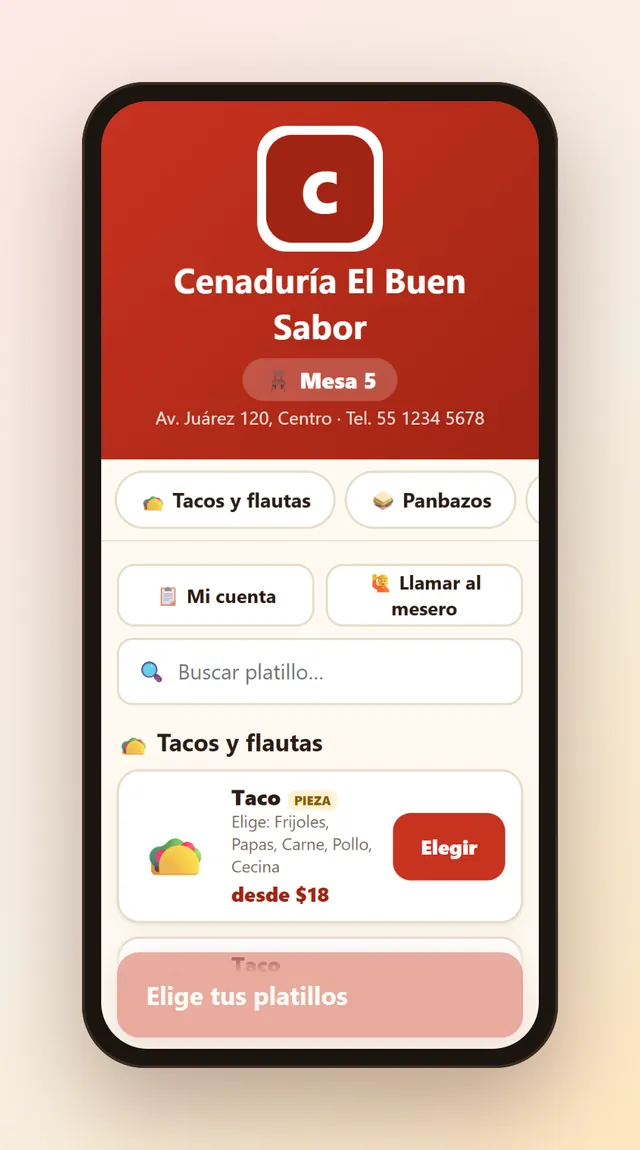 Menú por QR en la mesa