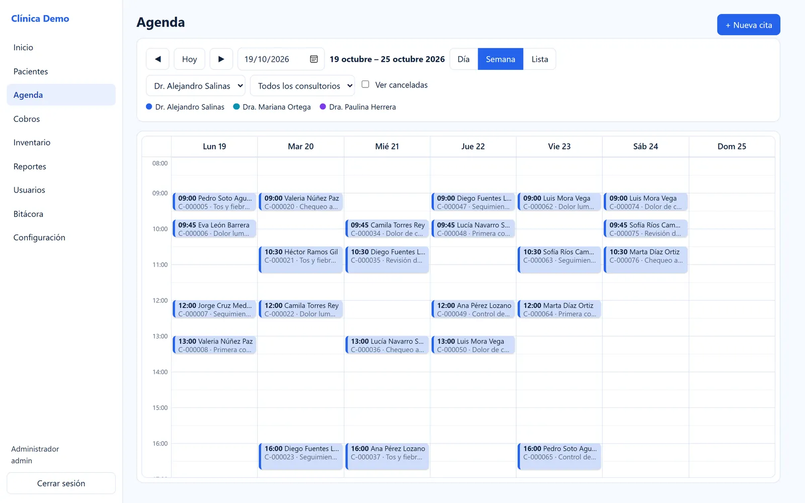 Agenda visual e interactiva