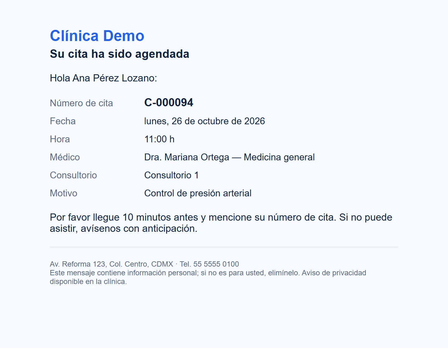 El paciente recibe su cita en el correo