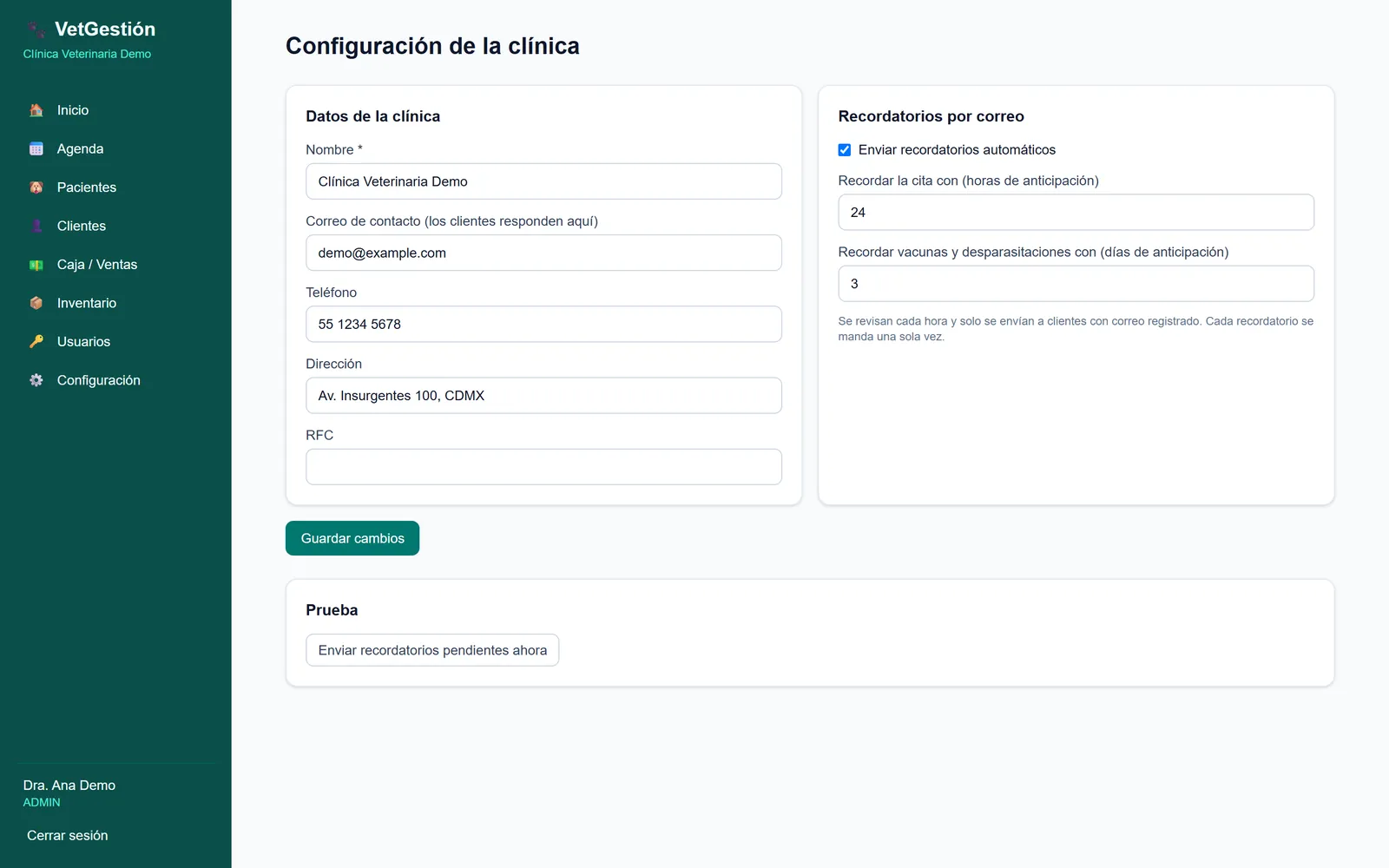 Recordatorios automáticos por correo